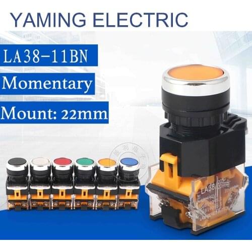 5pcs/lot P41 ON-OFF Momentary Push button switch 22mm 4 Screws Circular small size Flat round Panel Cutout LA38-11 LA38-11BN