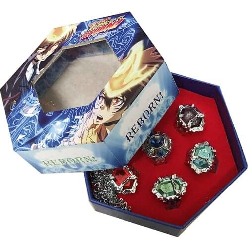 7Pcs/Set Cartoon Katekyo Hitman Reborn Sawada Tsunayoshi Gokudera Hayato Cosplay Costume Vongola Ring Fingerring Jewelry