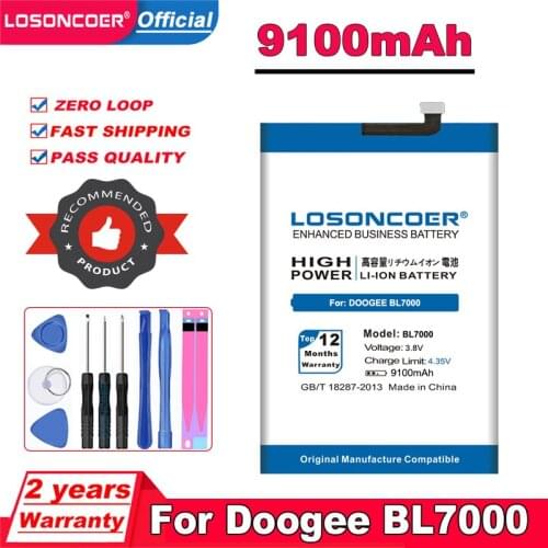 LOSONCOER BL7000 8450mAh Battery For DOOGEE BL7000 Mobile Phone Batteries Free tools Stand Holder Stickers