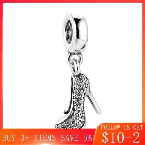 CodeMonkey Hot Sale 100% Real 925 Sterling Silver High Heels With Clear CZ Charm Fit Original Bracelet Beads DIY Jewelry CMS014