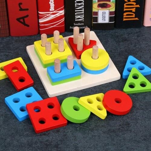 Wooden Geometric Sorting Board Montessori Kids Educational Toys Baby Toys Educational Colorful Stack Building Puzzle Child Gift
