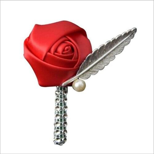 DIY 14Colors New Wedding Groomsman Groom Boutonniere Party Prom Man Corsage Hand Custom Made Satin Rose Men Suit Brooch Pin