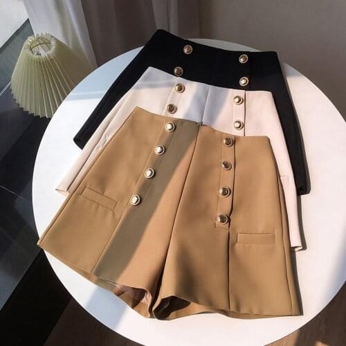 Elegant Double Breasted Wide Leg Shorts For Women Summer Autumn Chic Solid Color High Waist Suit Pants Lady Korean Style Shorts