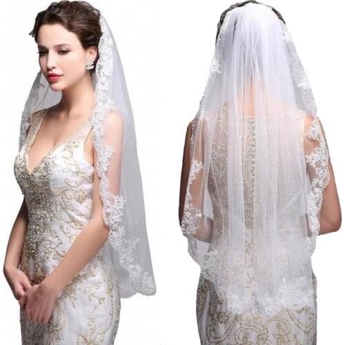 High Quality Bridal Veils With Applique Edge Fingertip Length One Layer Tulle White Ivory Wedding Bridal Veils