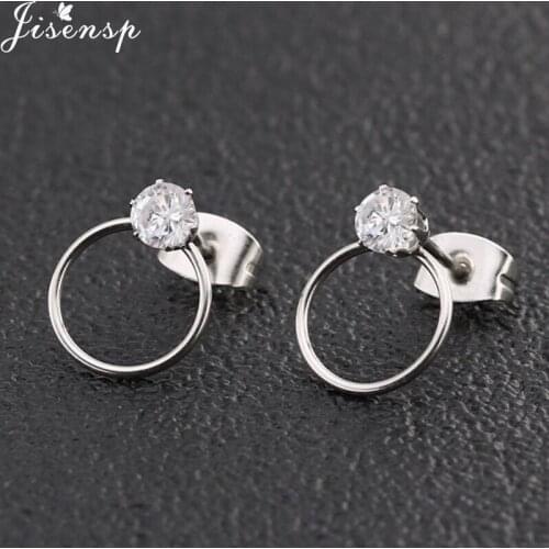 Jisensp Bijoux 2018 Simple CZ Round Stud Earrings for Girls Minimalist Jewelry Stainless Steel Circle Earrings Gold pendientes