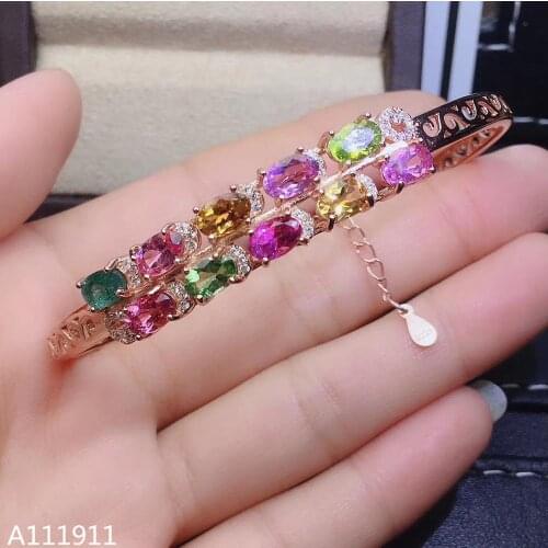 KJJEAXCMY fine jewelry 925 sterling silver inlaid natural Tourmaline female classic bracelet support detection popular