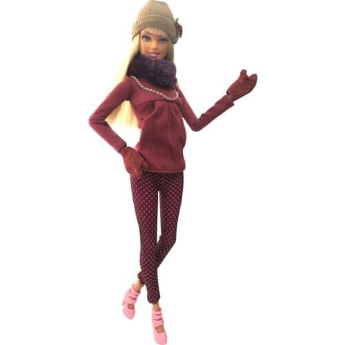 NK One Set Doll Clothes Fashion Coat Winter Wear Clothing Shoe Gloves For Barbie Doll Best Gift For Girl' Doll