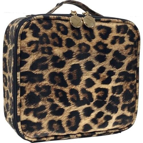 2021 New Leopard Waterproof Cosmetic Bag PU Leather Travel Large Capacity Beauty Makeup Case