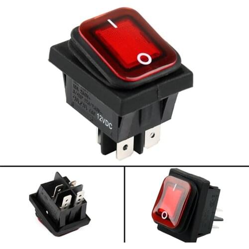 Red Rectangle Illuminated On-Off 4Pin Waterproof Rocker Switch 20A DPST IP67