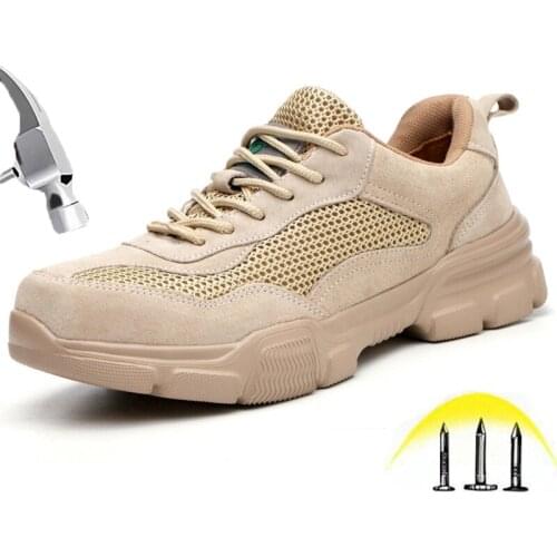 Summer Mens Lightweight Breathable Safety Shoes with Steel toe Cap Rubber Outsole Insulation Boots Fashion Protective Work Shoes