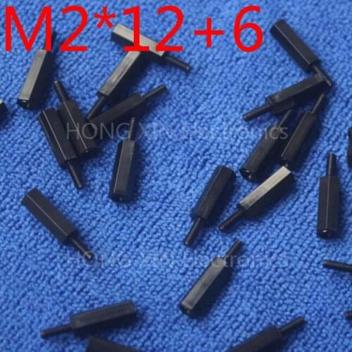 M2*12+6 100pcs Black nylon Standoff Spacer M2 Male-Female 12mm Standoff Kit Repair parts Rohs