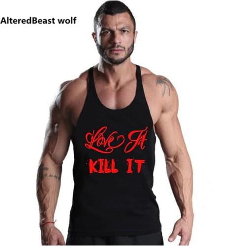 Bodybuilding Men LOVE IT KILL IT print Tank Tops workout Sleeveless Shirts Fitness Tops Tank Men O-Neck Vest Stringer Undershit