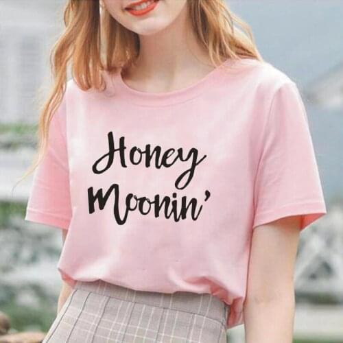 Fashion HONEY MOONIN Letter Printed T Shirt Women Tops Summer Short Sleeve Hipster Tee Shirt Femme Casual Harajuku Women T Shirt