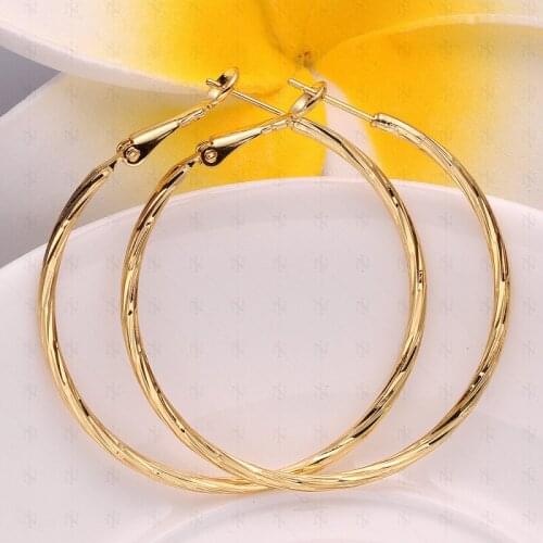 Fashion Stamped Simole Yellow Gold GP Womens Hoop Earrings 46mm