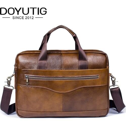 DOYUTIG Mens Genuine Leather Business Briefcase Messenger Laptop Bag Men 14 inches Computer Bags Fashion Male Handbags G110