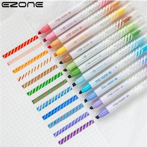 EZONE 12PCS Magic Color Highlighter Pen Set Fluorescent Erasable Marker Liner Drawing Art Pen Stationery Office School Supply