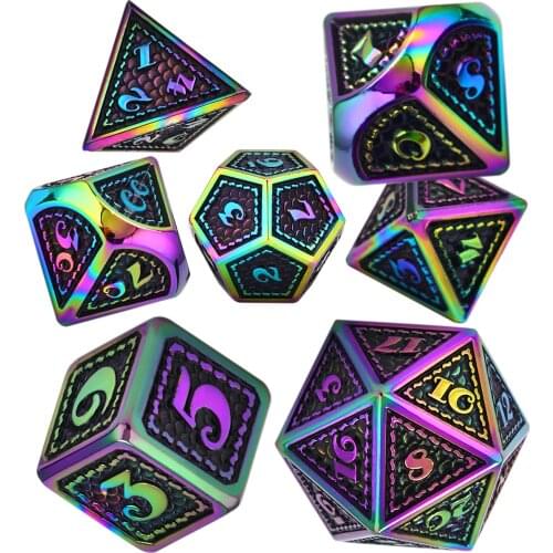 RPG Dice Set,7 Pieces Dragon Scale Metal Dice with Velvet Bag for DND TRPG MTG Board&Card Games