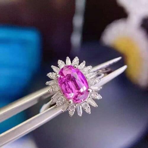 Natural Papalacha Pink Sapphire Real 925 Sterling Silver Womens Ring Fashion Fine Charming Wedding Jewelry MeibaPJFS