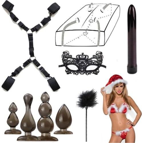 Nylon bondage set, sexy lingerie, handcuffs, whip rope, bed strap, Christmas fun set, 11-piece set of couple sex toys