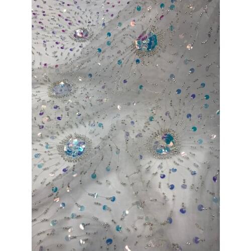 Latest African Lace Fabric SYJ-366812 Tulle Lace Fabric With Beads High Quality African Nigerian Wedding Fabric Free Ship