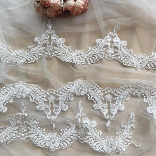NEW Off-white Wave Heavy Beaded Embroidered Lace Wedding Fabric Wedding Dress Decoration DIY Lace Trim Accessories 1Yard=91cm