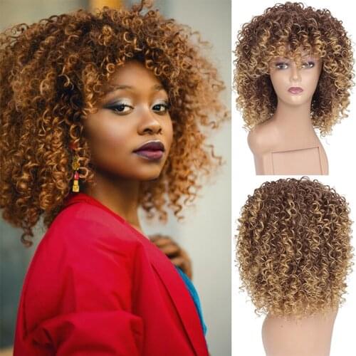 AIDAIYA Short Afro Kinky Curly Wig for Black Women Synthetic Wigs Blonde And Brown Fake Hair Cosplay High Temperature
