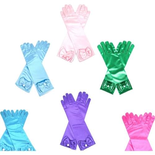 Princess Gloves Long Finger Gloves Blue Pink Yellow Green Princess Accessories Children Elsa Costume Girls Princess Party