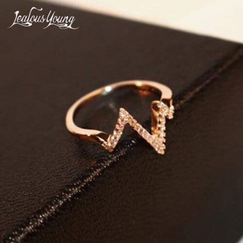 Simple Vintage Punk Lightning Shape Women Party Engagement Rings with Rose Gold Color Zirconia Wedding Ring Jewelry Gift