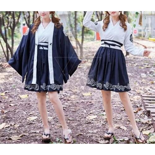 Samurai Crane Kaiwaii Girls Yukata Gothic Dress for Women Japanese Style Sakura Festival Haori Kimono Full Sleeve B288