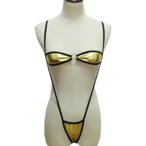 Sexy bikini plus size swimwear women swimsuit women biquini bikinis Solid color Patent leather Lace adjustable metal ring String