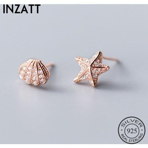 INZATT Real 925 Sterling Silver Zircon Star Stud Earring For Fashion Women Birthday part Cute Fine Jewelry Accessories Gift