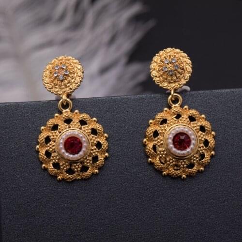 Wando Gold Color Earrings For Women Girl Ethiopia Wedding jewelry wholesale in stud earrings Wedding Bride Flowers earrings