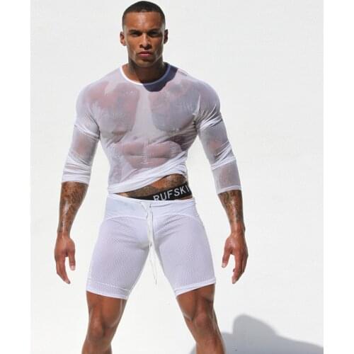 High Quality Men Long Sleeve Sexy Transparent Shirt Mesh Gauze Sexy underwear Gay Sexy Sleepwear Free Shipping