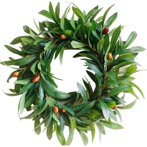 Olive Branch Greenery Wreath, 17 Inches Small Green Leaves Wreath for Front Door or Indoor, Door Wreaths for All Seasons