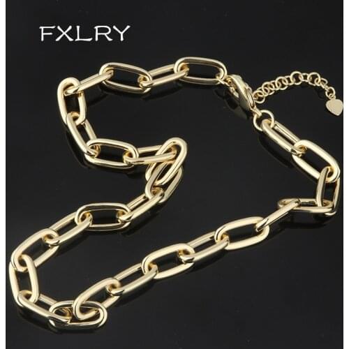 FXLRY Hot Sale Gold Color Exaggerated thick chain necklace personality thick chain clavicle chain necklace For women fashion jew