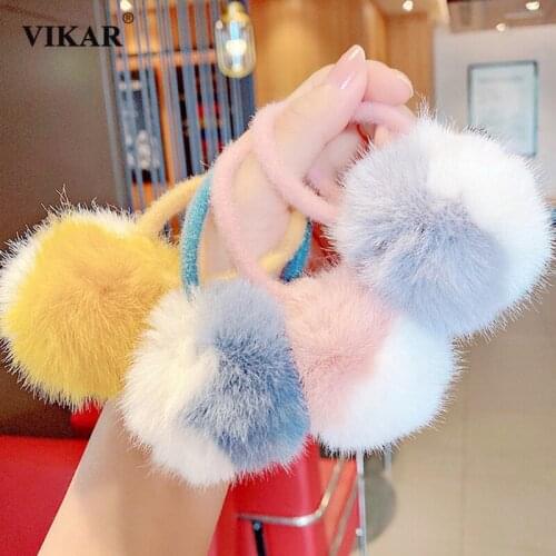 Women Cute Colorful Hair Balls Elastic Hair Bands Girls Sweet Ponytail Holder Scrunchie Headband Fashion Hair Accessories VIKAR