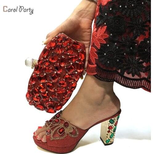 Red Color Shoe and Bag Set New 2019 Women Shoes and Bag Set African Wedding Sandals Shoes with Matching Bags Set