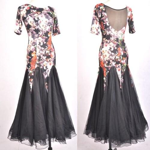 Ballroom Dance Competition Dresses Flower Pattern Performance Long Dress Adult Ballroom Standard Dance Costume Rave Wear BI016