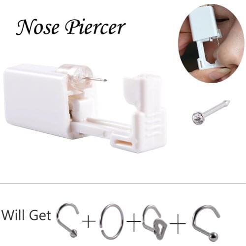 1Unit Disposable Safe Sterile Nose Ring Stud Piercing Unit Set Gun Tool Earring Professional Machine Kit Nariz Nose Body Jewelry