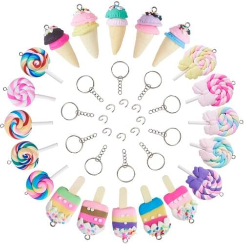 1Set Handmade Polymer Clay Pendants Charms Ice Cream Lollipop Style For DIY Keychain Making Jewelry Bracelet Necklace Findings