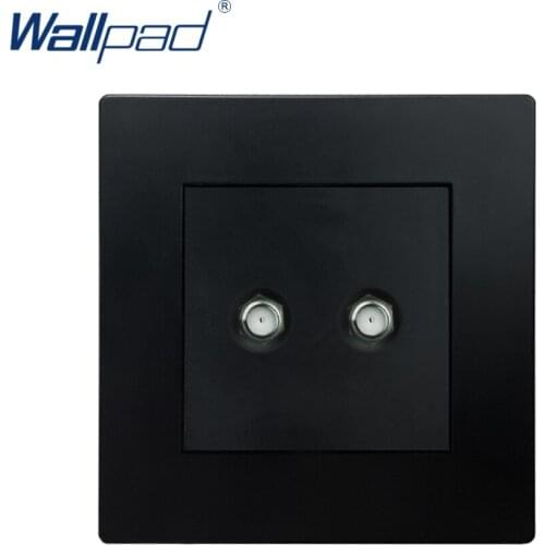 2 SAT Socket Satellite Black PC Panel Wallpad Luxury Wall Power Electrical Outlet Sockets