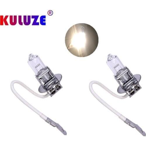 KULUZE 2Pcs H3 Halogen Lamps Clear 12V55W Quartz Glass Car Fog Bulbs Auto Lights