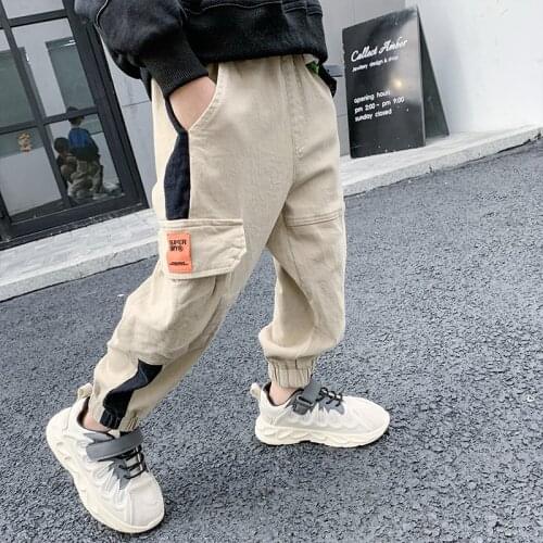 2020 Autumn New Childrens pants Boys Cargo Pants Side Spliced pockets Casual Overalls Trousers Kids 4-13 Years Baby Boy Clothes