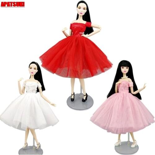 3pcs/lot Fashion Doll Clothes For Barbie Doll Outfits Off Shoulder Short Ballet Dresses For Barbie Gown 1/6 Accessories Toys