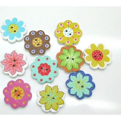 50pcs 20mm Mixed Flower Shape Wooden Buttons For Clothes Crafts Sewing Decorative Needlework Scrapbooking DIY Accessories