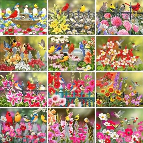 Huacan Diamond Painting Embroidery Bird Flower Home Decor Diamond Mosaic Daisy Rose Floral Wall Stickers