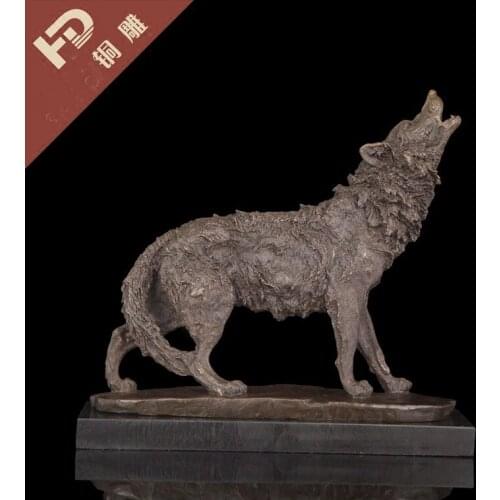 GOOD -TOP COOL -office home LIVING ROOM TOP ART Decor --41CM LARGE Wild animal wolf dog ART bronze statue sculpture Decoration