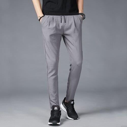Black Pants Men 2021 New Summer Mens Pants Korean Trend Straight Slim Mens Casual Pants Ice Silk Thin Sports Pants