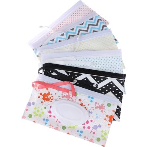 Eco-friendly Easy-carry Wet Wipes Bag Snap Strap Wipes Container Clamshell Cosmetic Pouch Clutch Cleaning Wipes Case