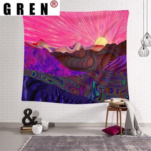 GREN Abstract Sunrise Landscape Tapestry Wall Hanging Covering Rugs Background Cloth Beach Mat Blanket Art Bedroom Dorm Home Dec